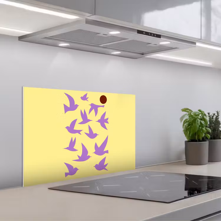 Spatscherm keuken - Vogels - Cirkel - Geel - Beweging — 5