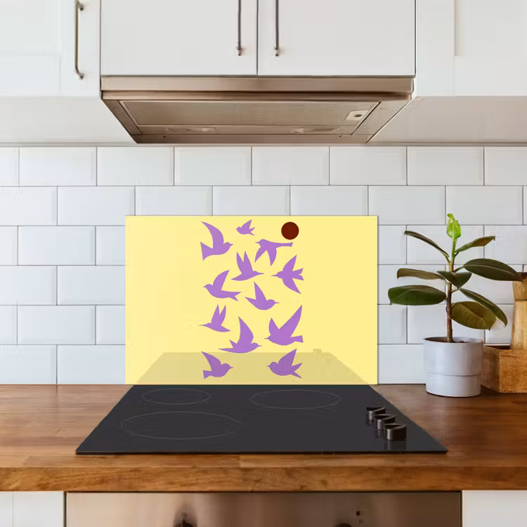 Spatscherm keuken - Vogels - Cirkel - Geel - Beweging — 6