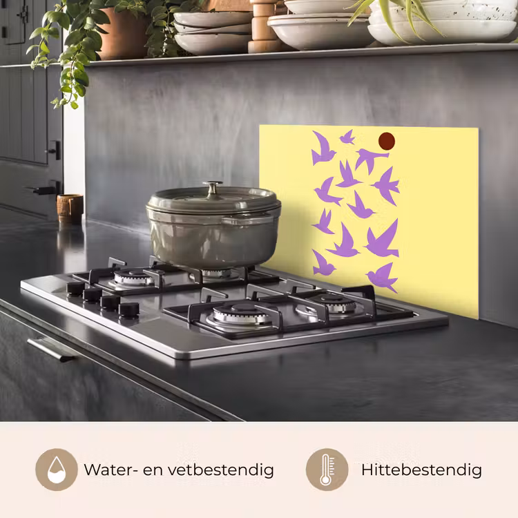 Spatscherm keuken - Vogels - Cirkel - Geel - Beweging — 7