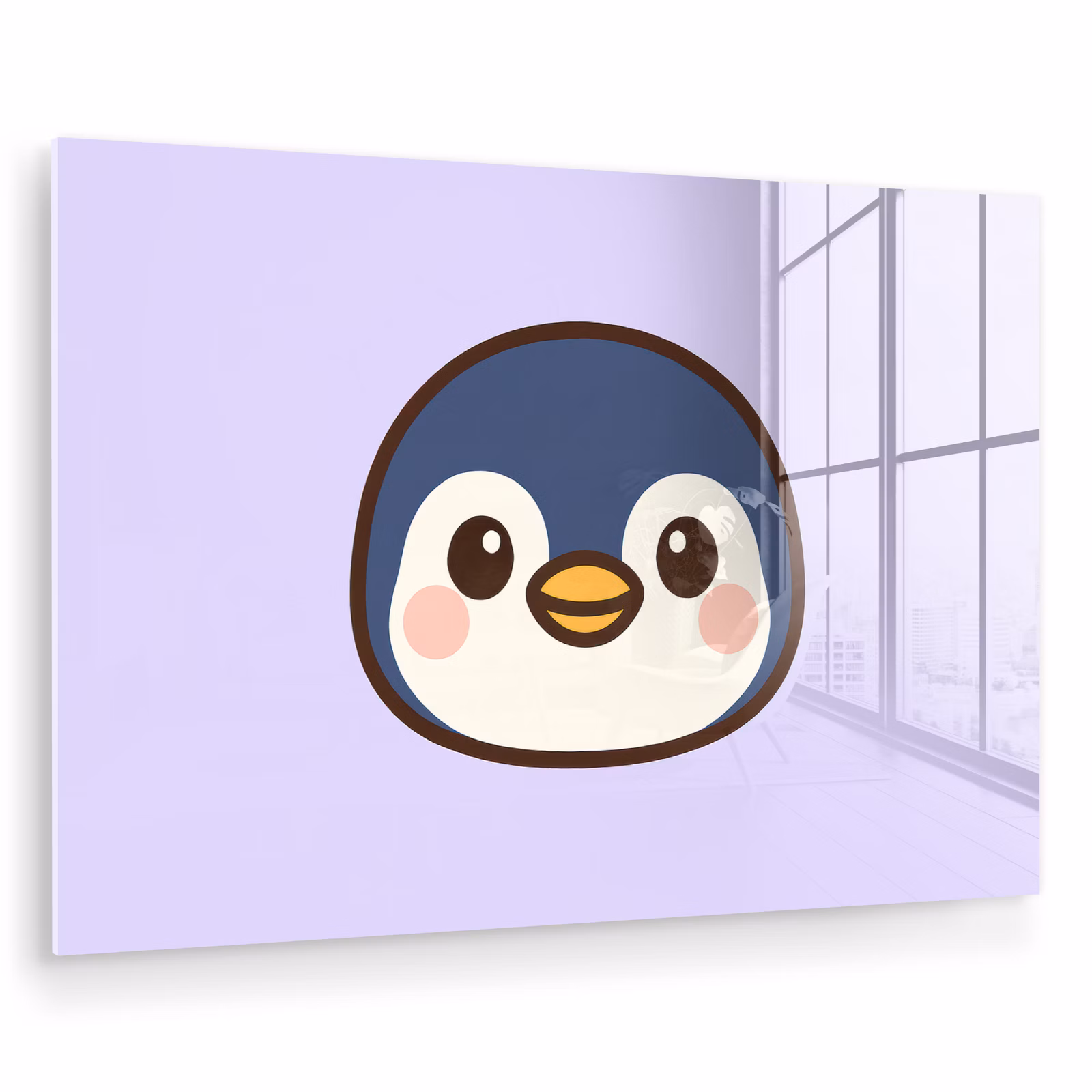 Glas schilderij - Pinguïn Kawaii Lila — 1
