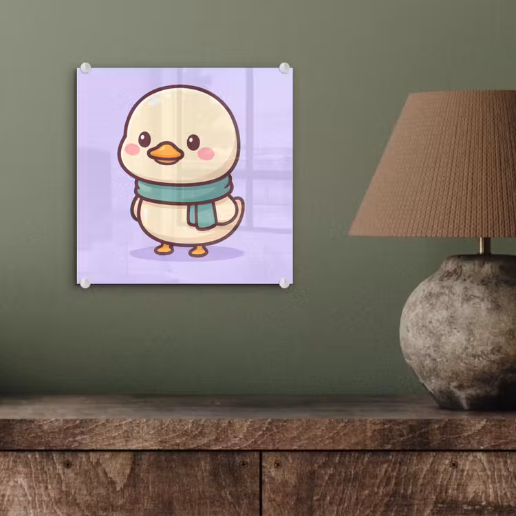 Glas schilderij - Eendje met Sjaal Cartoon — 4