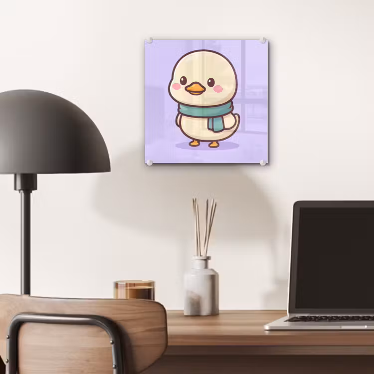 Glas schilderij - Eendje met Sjaal Cartoon — 7