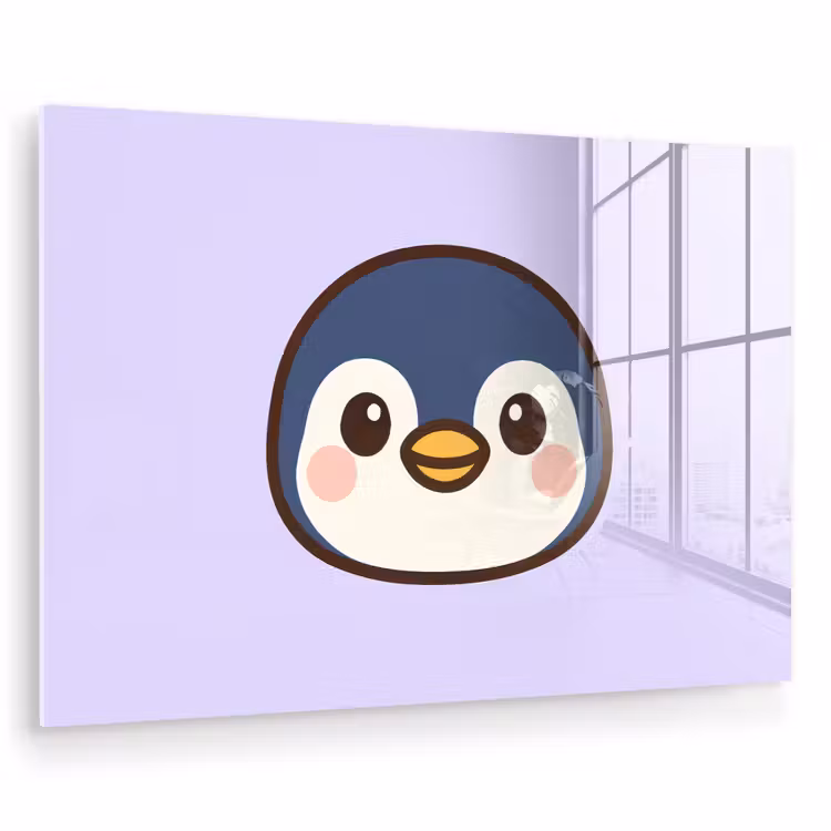 Glas schilderij - Pinguïn Kawaii Lila