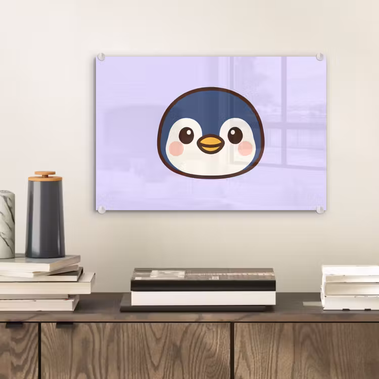 Glas schilderij - Pinguïn Kawaii Lila — 2