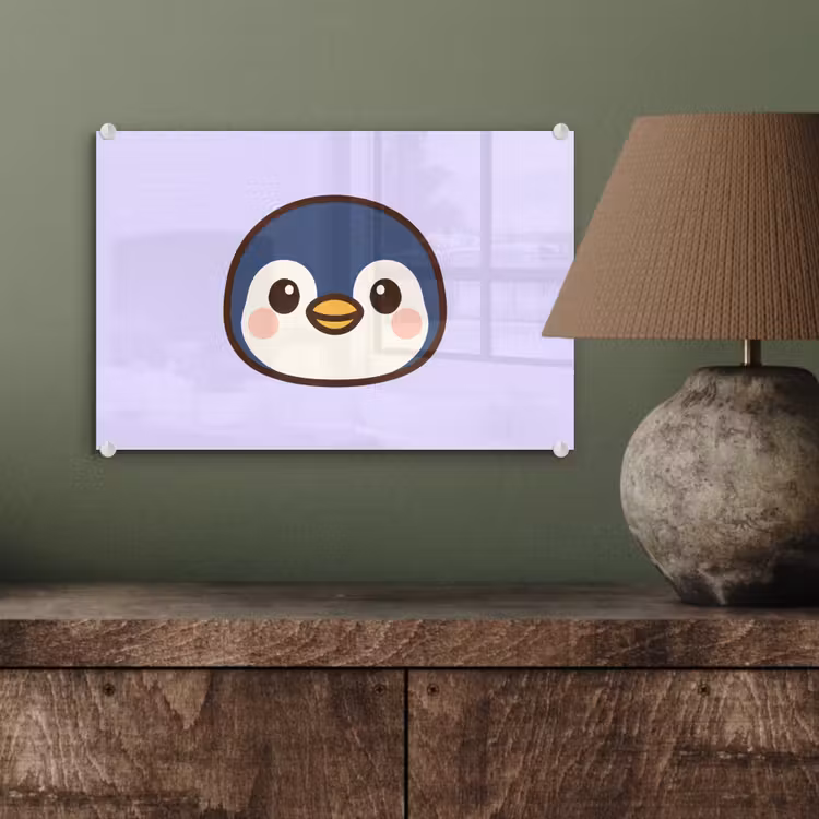 Glas schilderij - Pinguïn Kawaii Lila — 4