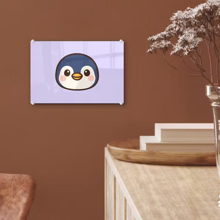 Glas schilderij - Pinguïn Kawaii Lila — 6