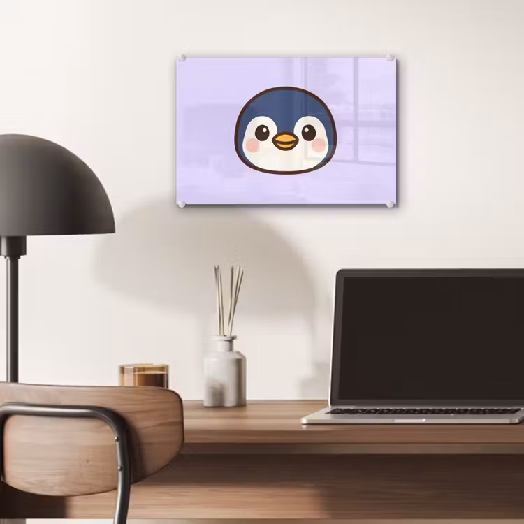 Glas schilderij - Pinguïn Kawaii Lila — 7