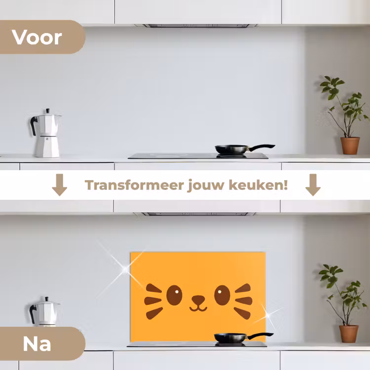 Spatscherm keuken - Kat - Simplistisch - Oranje - Vrolijk — 2