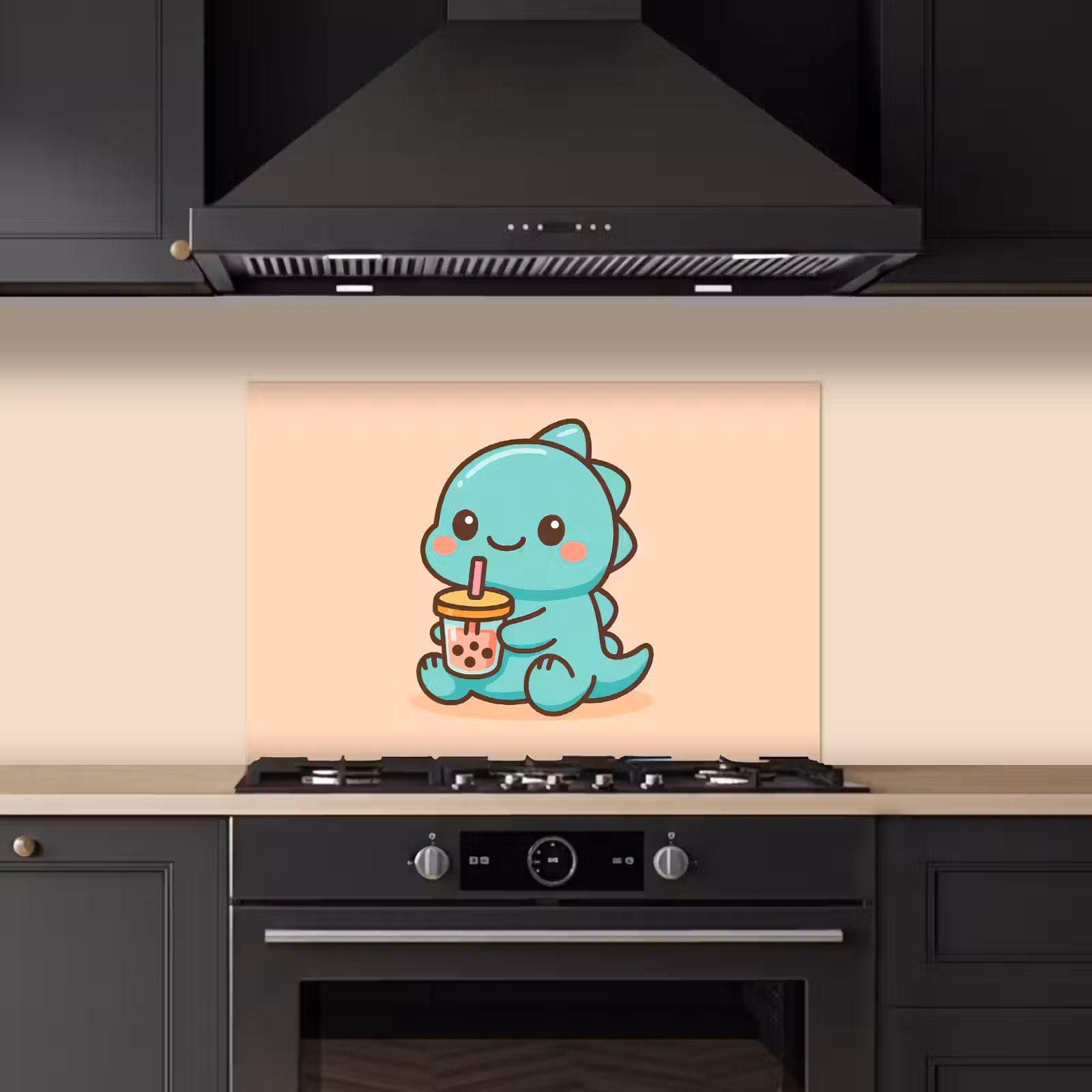 Spatscherm keuken - Dino - Boba - kawaii - Oranje — 1