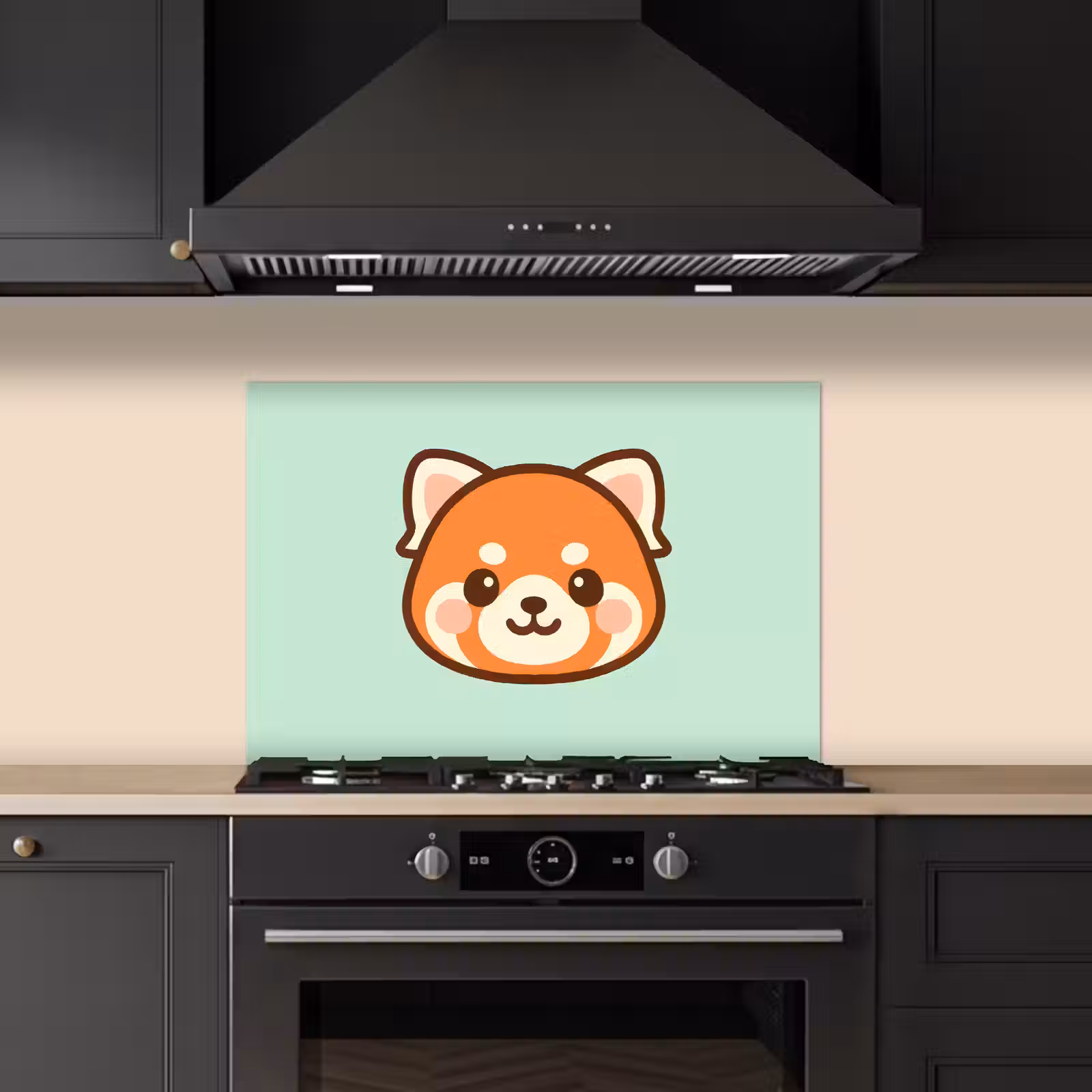 Spatscherm keuken - Rode panda - Groen - Cartoon — 1