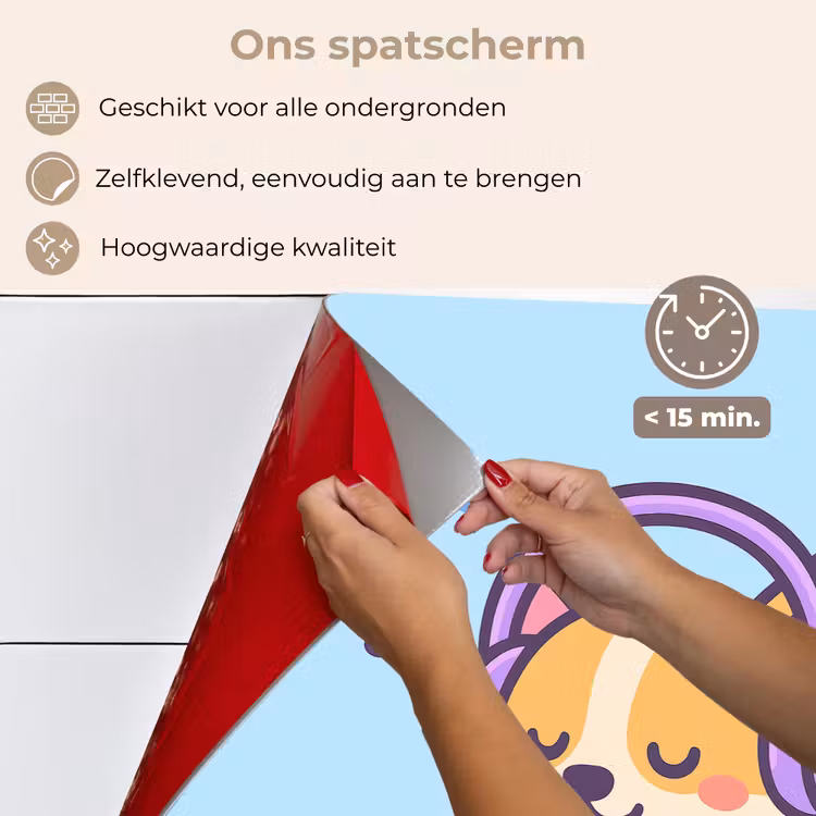 Spatscherm keuken - Corgi - Koptelefoon - Blauw - Muzieknoten — 3