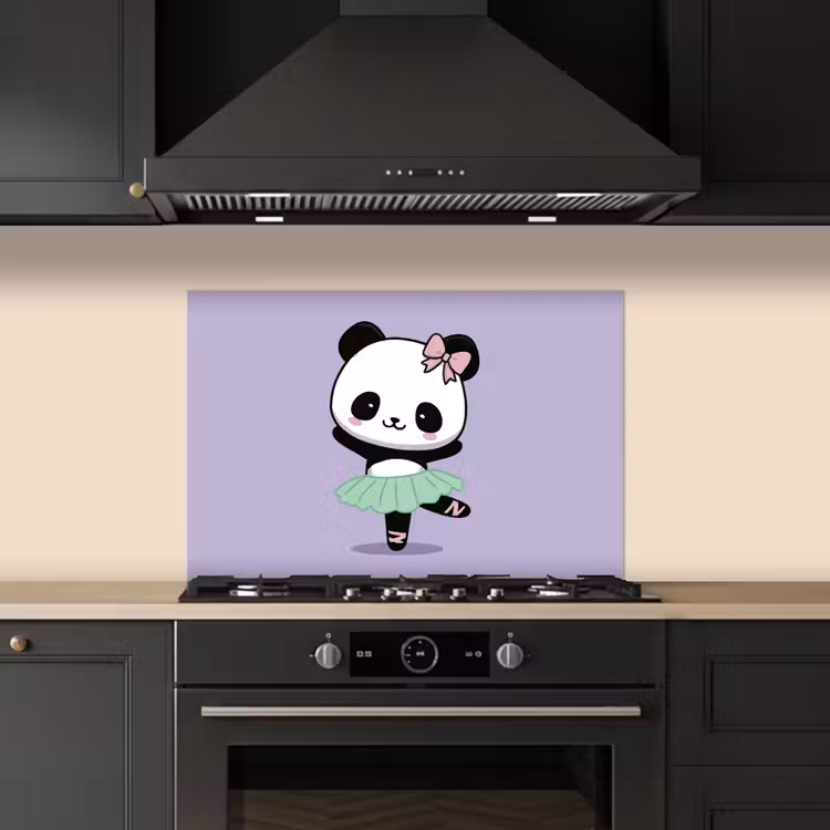Spatscherm keuken - Dansende panda - Paars - Sierlijk - Kawaii — 1