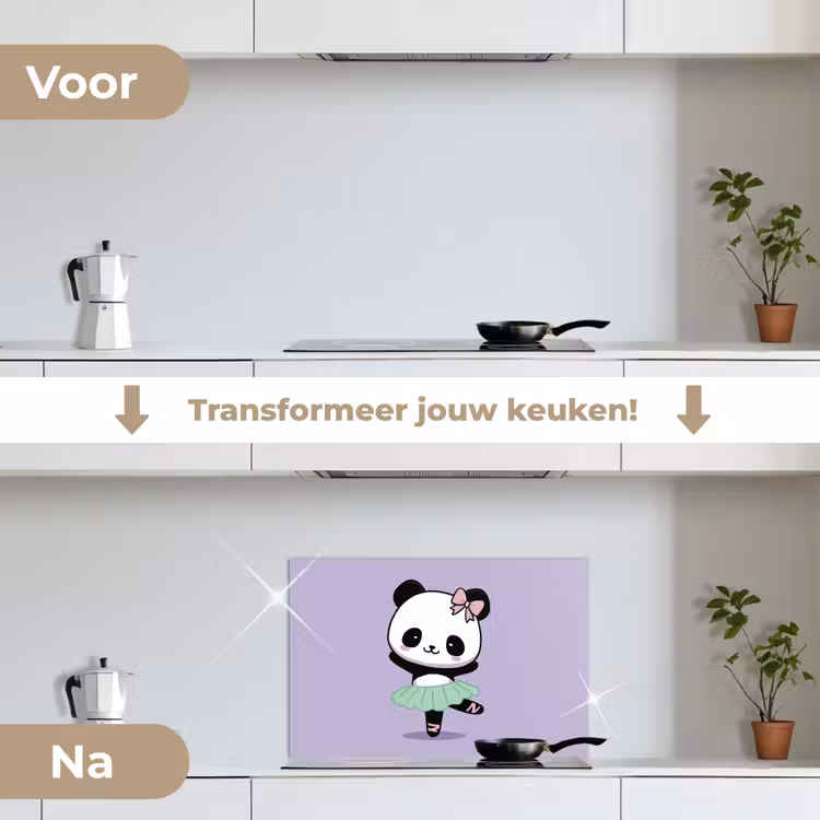 Spatscherm keuken - Dansende panda - Paars - Sierlijk - Kawaii — 2