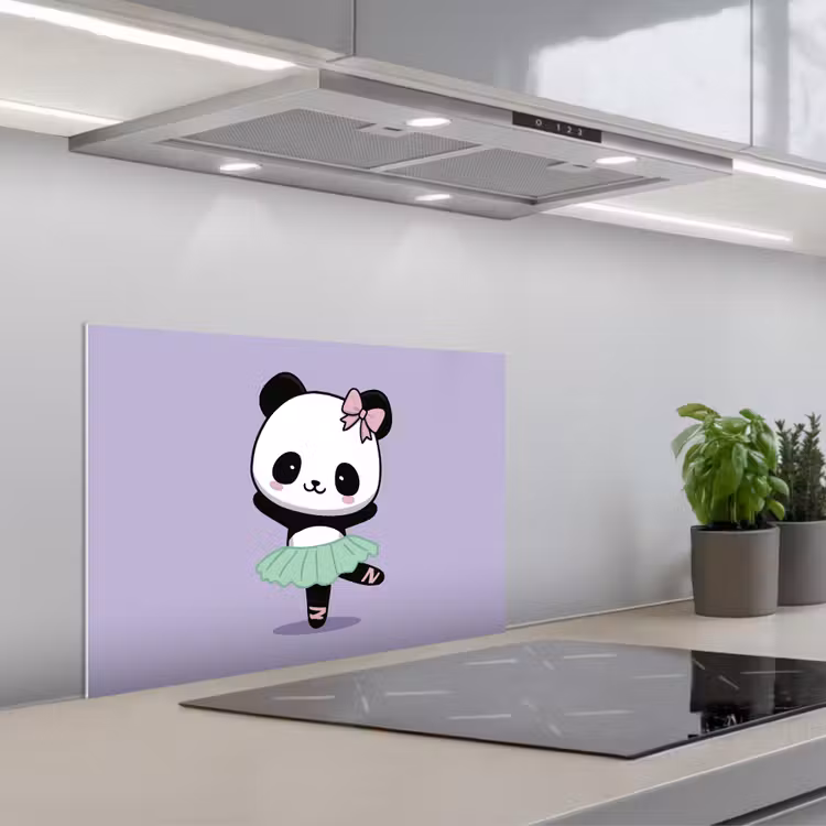 Spatscherm keuken - Dansende panda - Paars - Sierlijk - Kawaii — 4