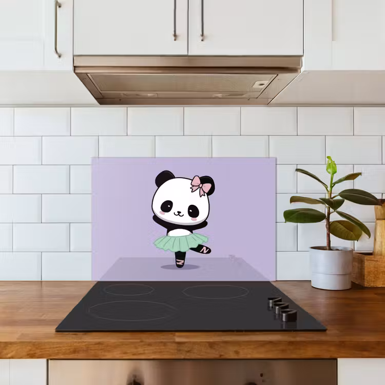 Spatscherm keuken - Dansende panda - Paars - Sierlijk - Kawaii — 5