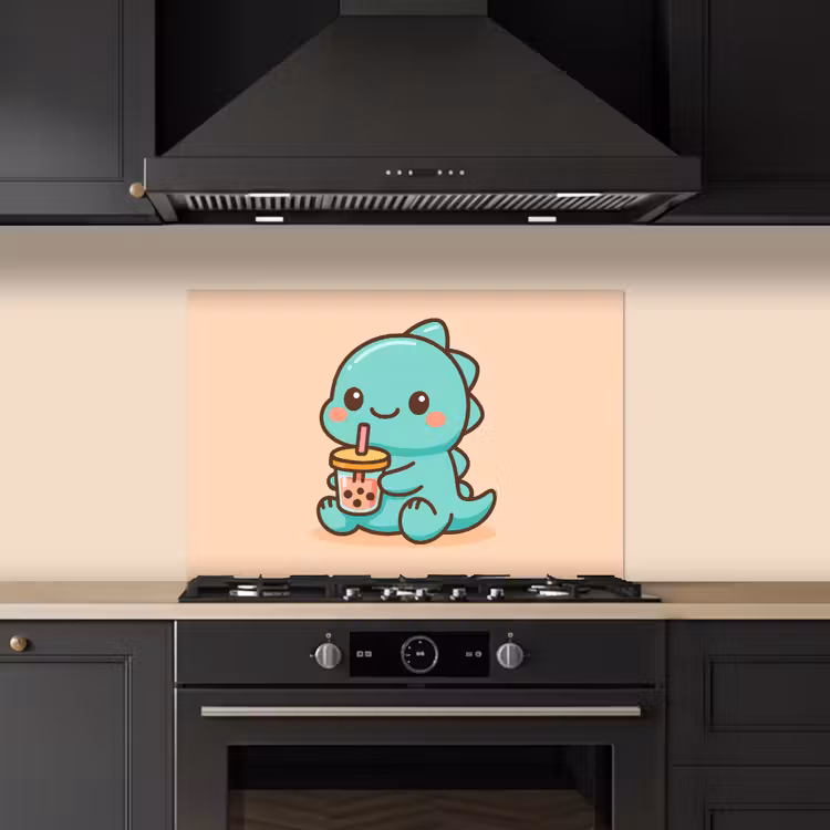 Spatscherm keuken - Dino - Boba - kawaii - Oranje — 1