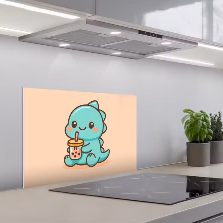 Spatscherm keuken - Dino - Boba - kawaii - Oranje — 4