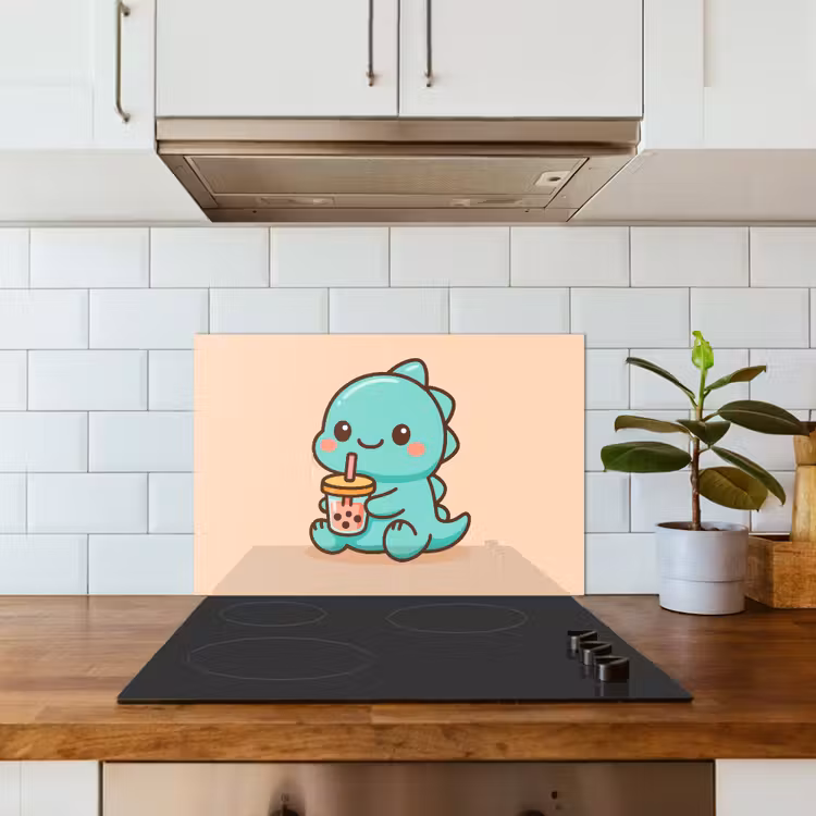 Spatscherm keuken - Dino - Boba - kawaii - Oranje — 5