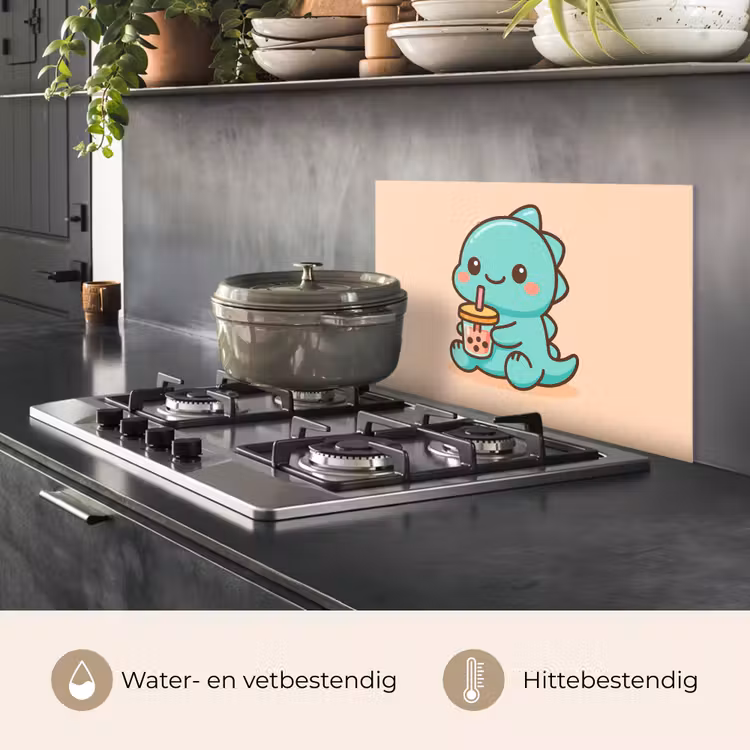 Spatscherm keuken - Dino - Boba - kawaii - Oranje — 6