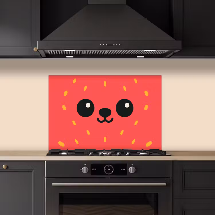 Spatscherm keuken - Kat - Aardbei - Cartoon — 1