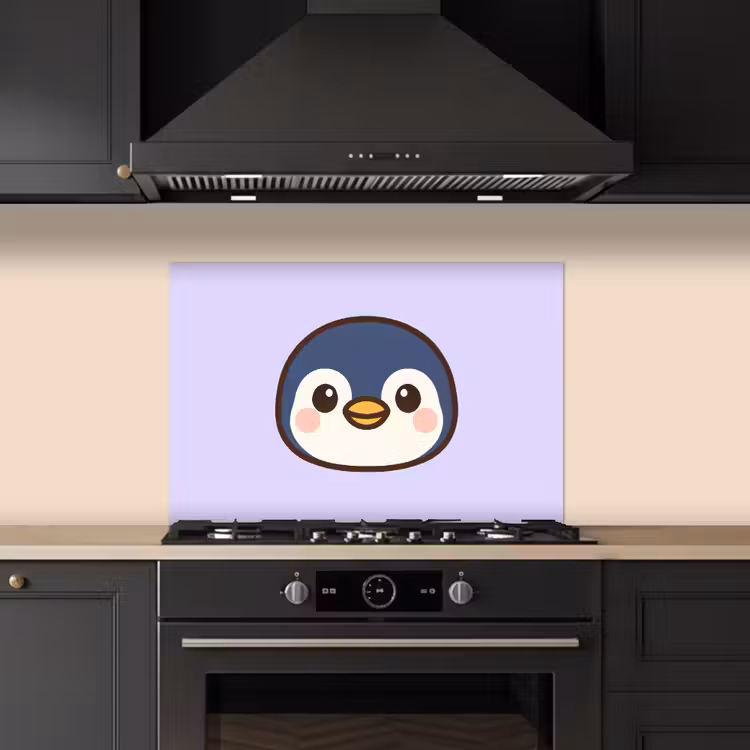 Spatscherm keuken - Pinguïn - Paars - Schattig — 1