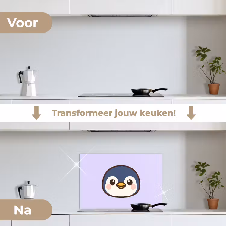 Spatscherm keuken - Pinguïn - Paars - Schattig — 2