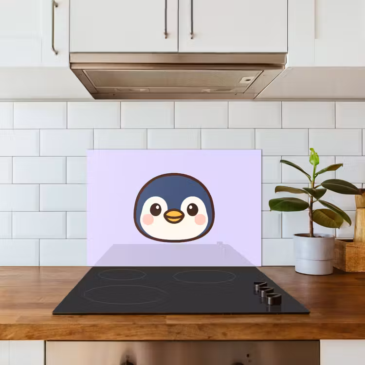 Spatscherm keuken - Pinguïn - Paars - Schattig — 5