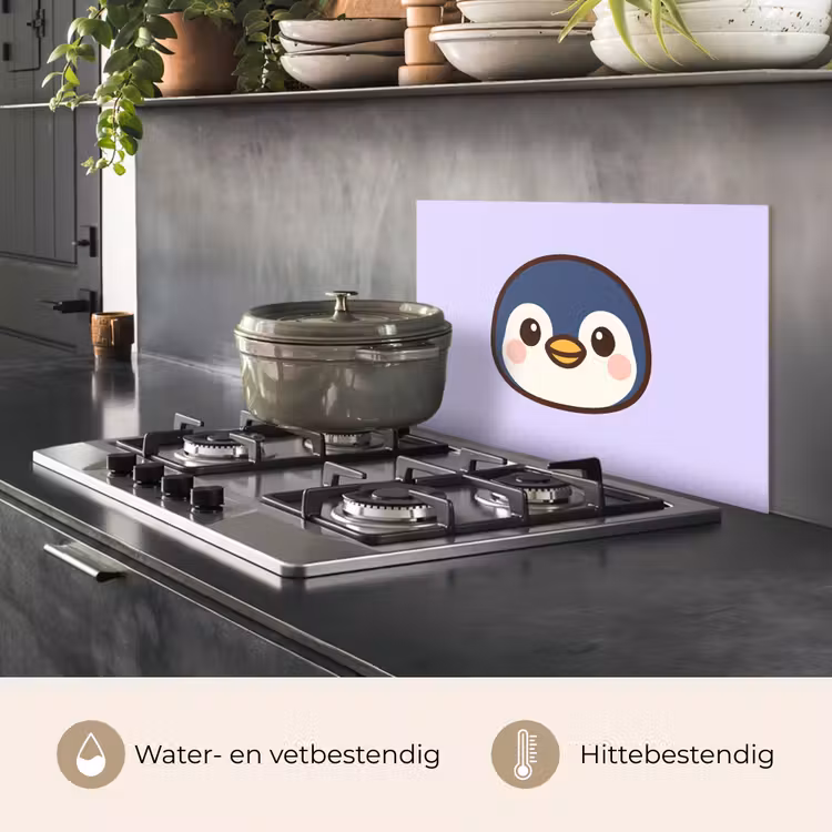 Spatscherm keuken - Pinguïn - Paars - Schattig — 6