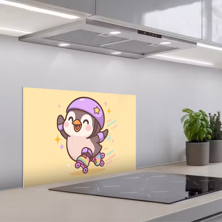 Spatscherm keuken - Pinguïn - Rolschaatsen - Geel - Energiek — 4
