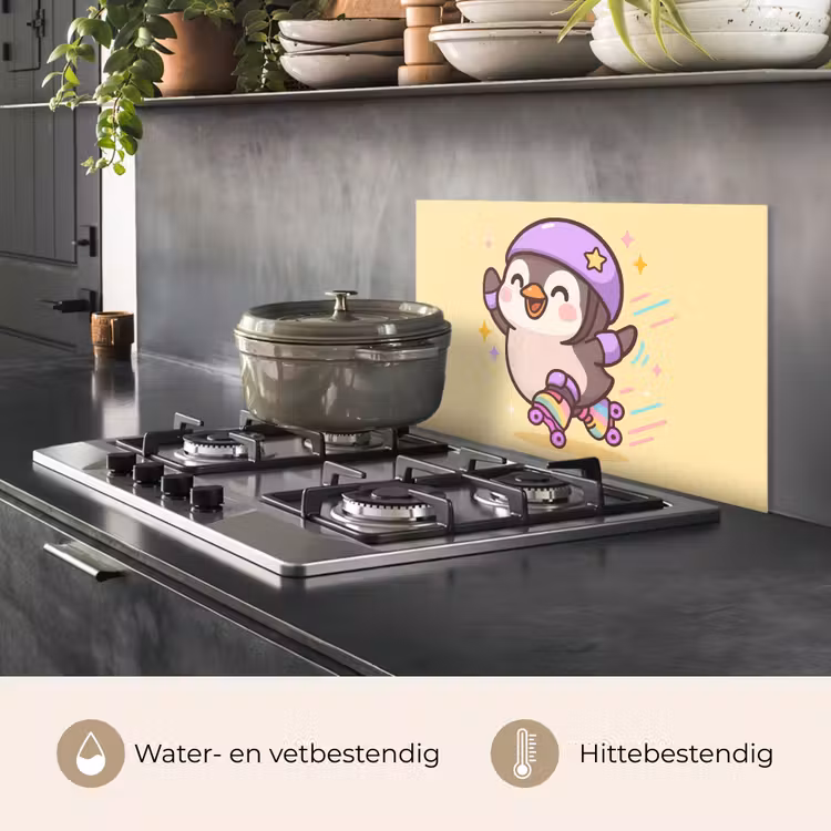 Spatscherm keuken - Pinguïn - Rolschaatsen - Geel - Energiek — 6