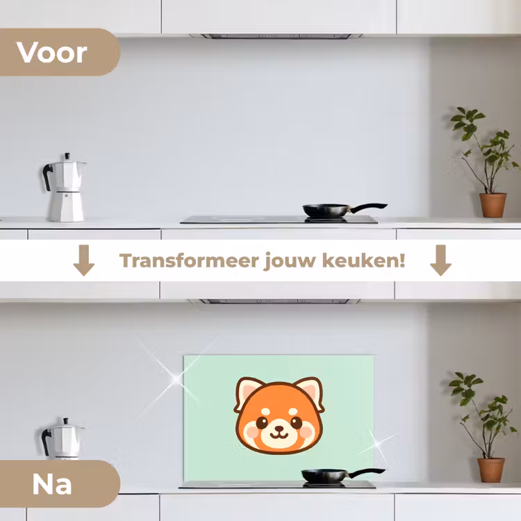 Spatscherm keuken - Rode panda - Groen - Cartoon — 2