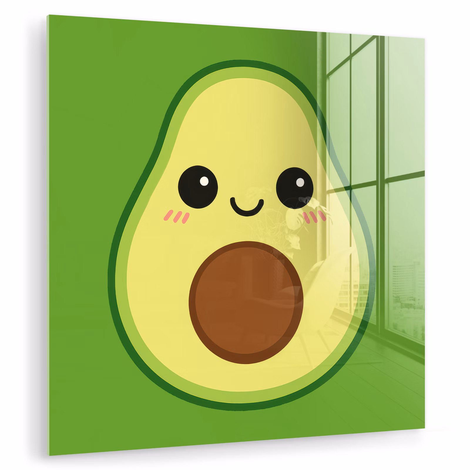 Glas schilderij - Avocado met Gezicht Groen — 1