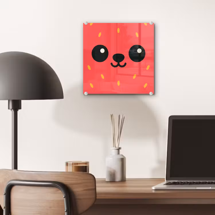 Glas schilderij - Aardbei met Gezicht — 7