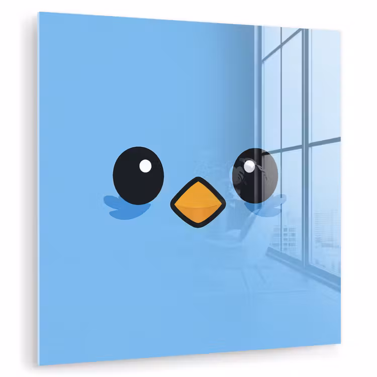 Glas schilderij - Vogel Gezicht Lichtblauw
