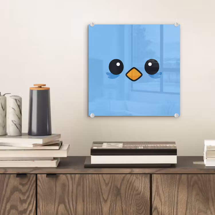 Glas schilderij - Vogel Gezicht Lichtblauw — 2