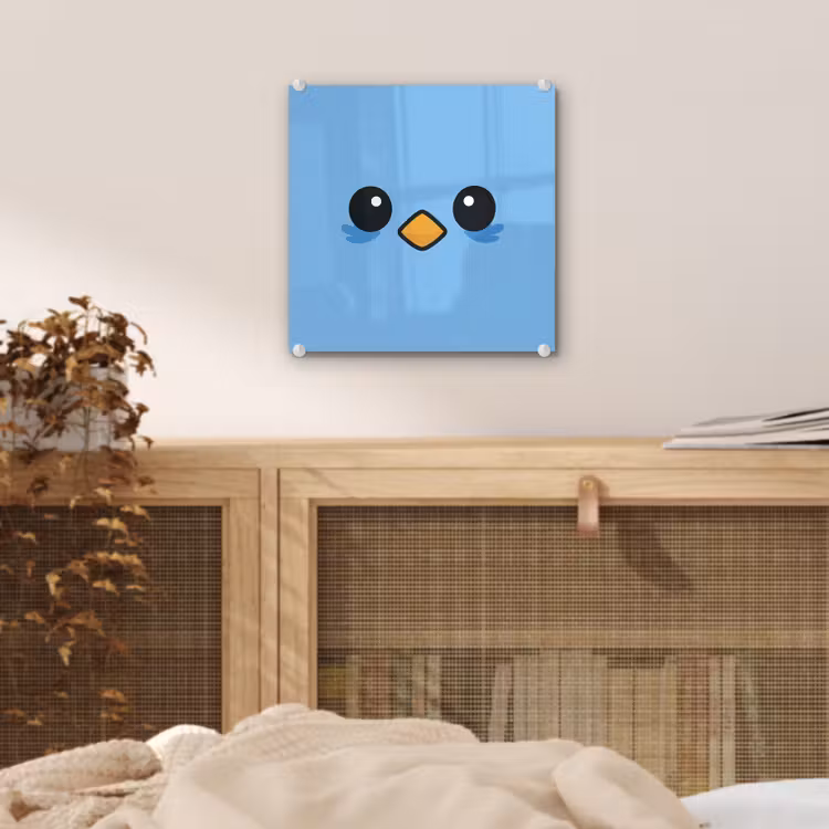 Glas schilderij - Vogel Gezicht Lichtblauw — 5