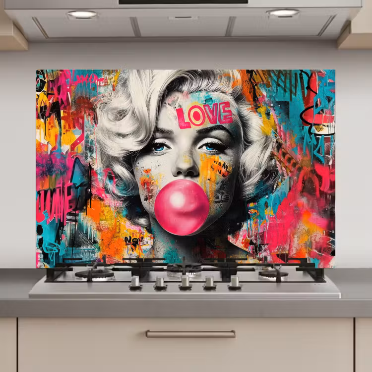 Spatscherm keuken - Vrouw - Kauwgom - Graffiti - Neonkleuren — 1