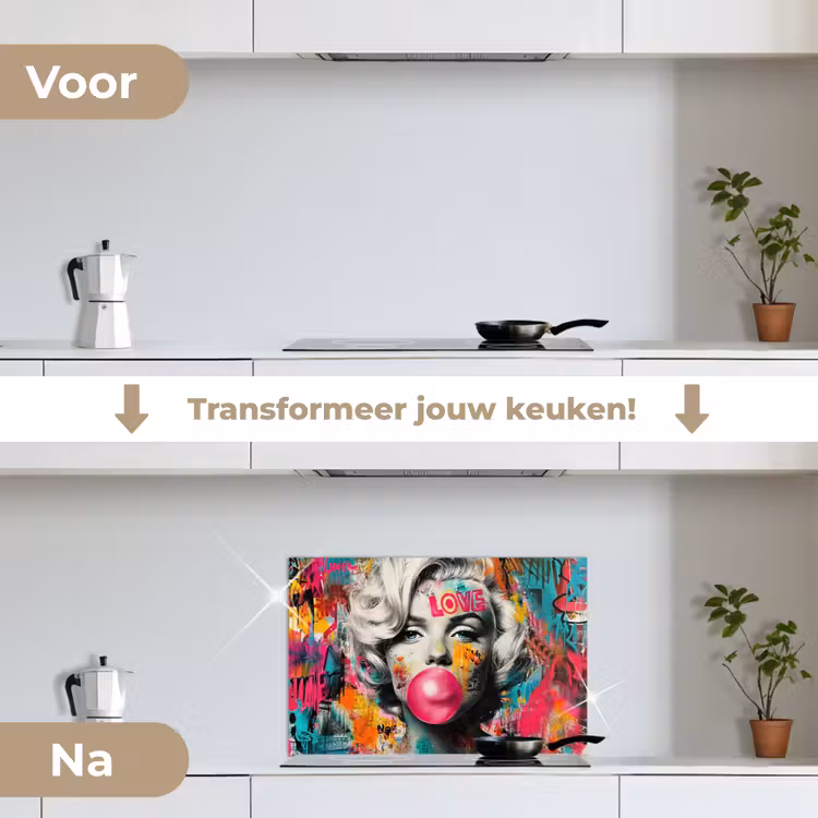 Spatscherm keuken - Vrouw - Kauwgom - Graffiti - Neonkleuren — 3