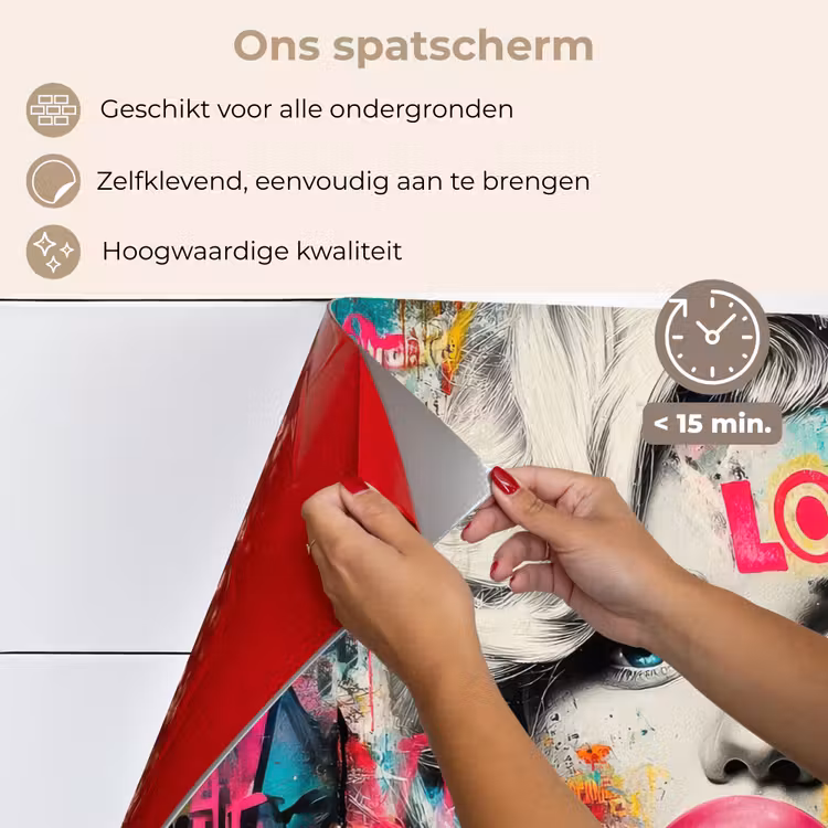 Spatscherm keuken - Vrouw - Kauwgom - Graffiti - Neonkleuren — 4