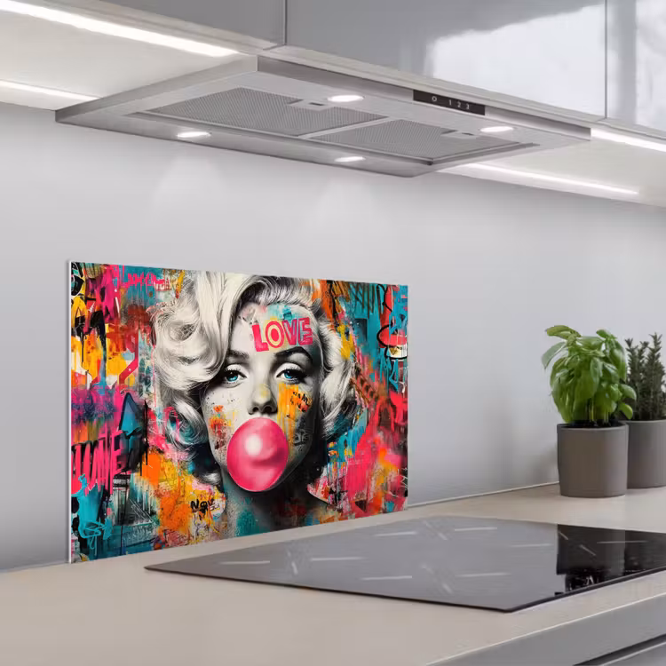 Spatscherm keuken - Vrouw - Kauwgom - Graffiti - Neonkleuren — 5