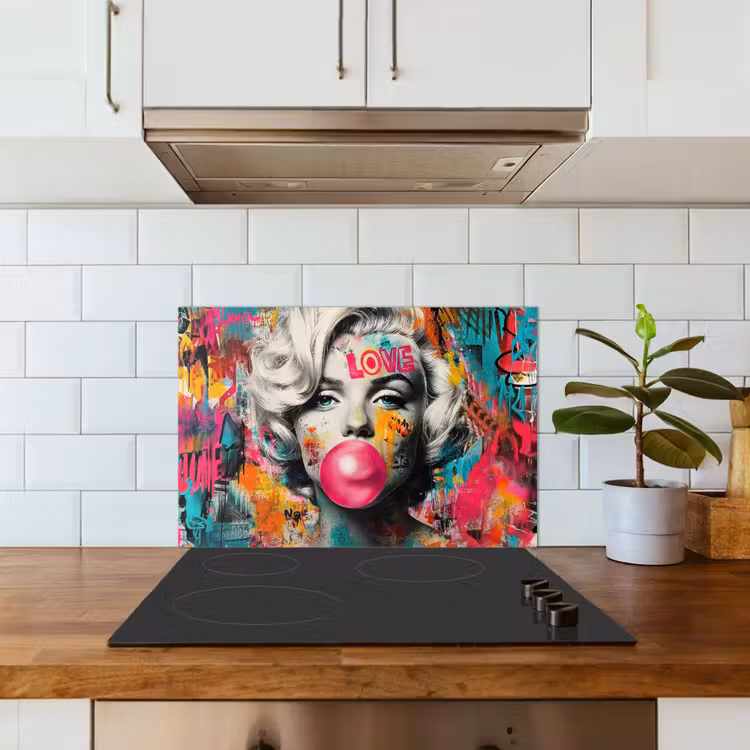 Spatscherm keuken - Vrouw - Kauwgom - Graffiti - Neonkleuren — 6