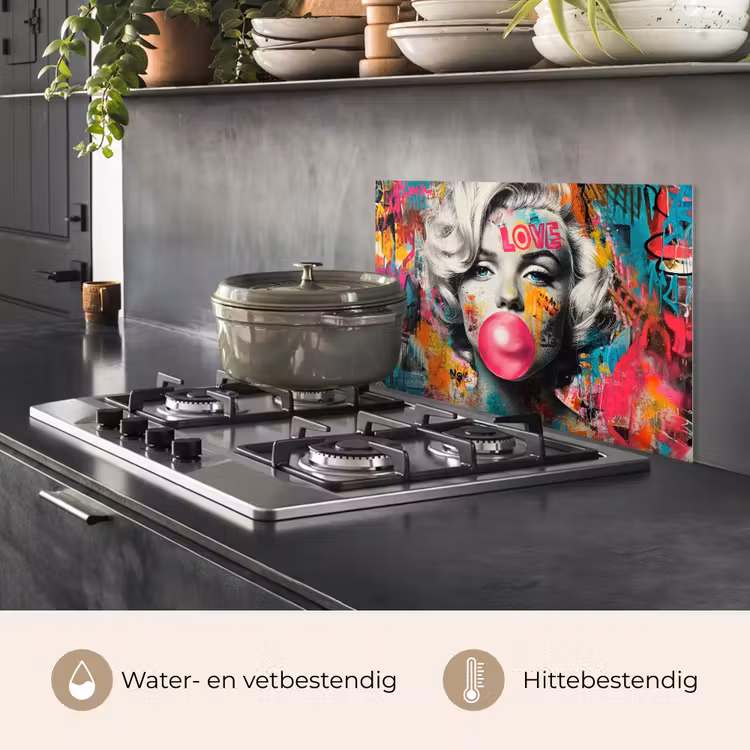 Spatscherm keuken - Vrouw - Kauwgom - Graffiti - Neonkleuren — 7