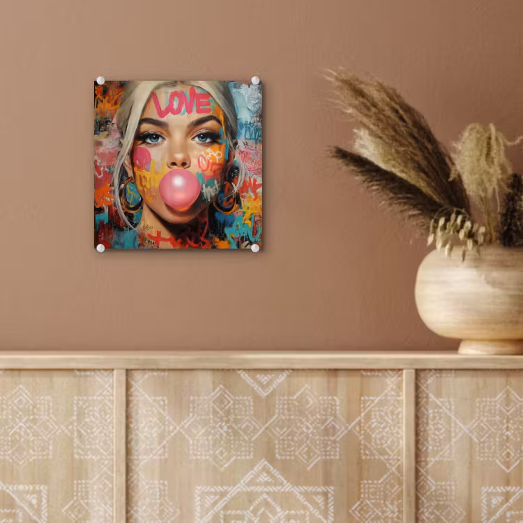 Glas schilderij - Vrouw - Kauwgom - Graffiti - Love — 6