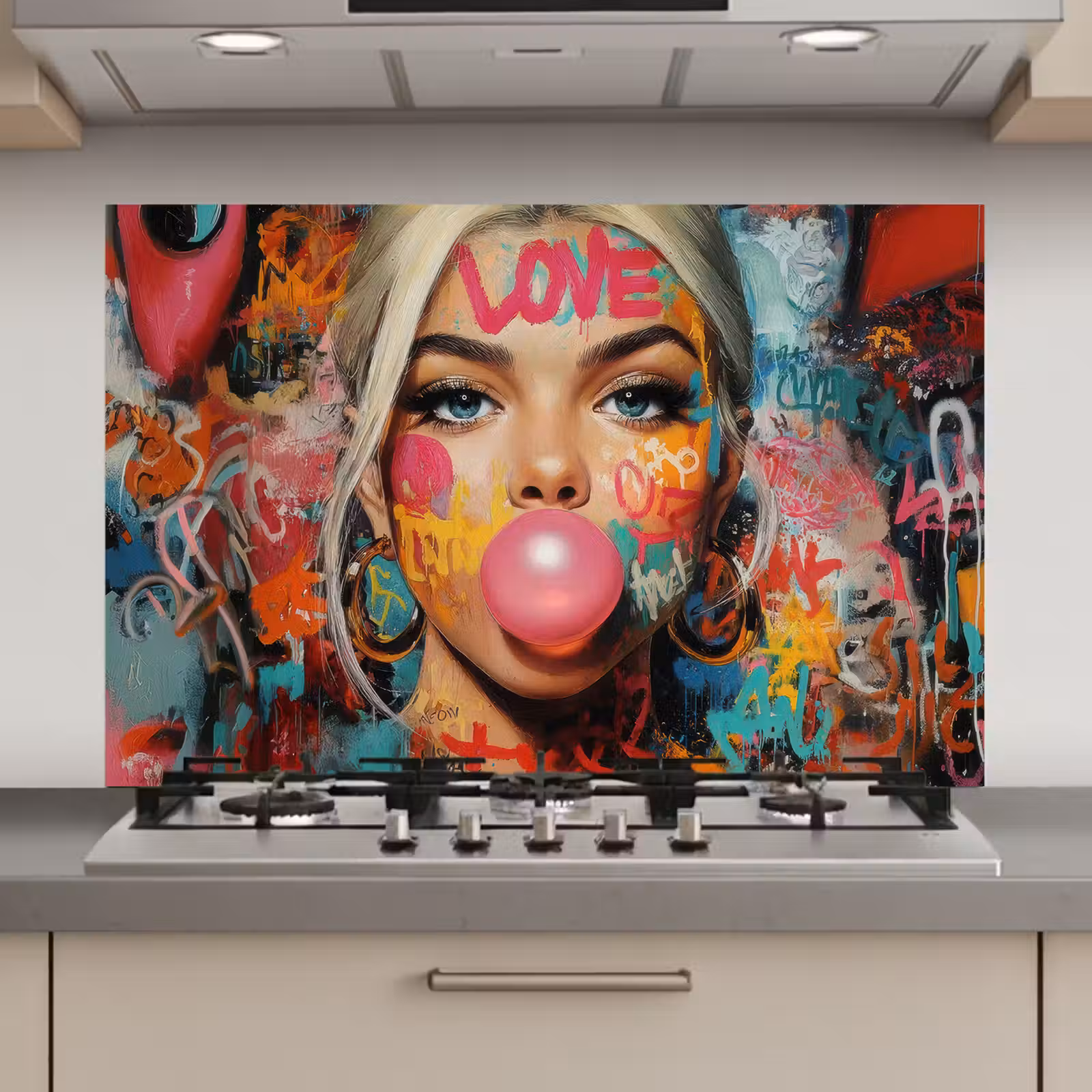 Spatscherm keuken - Vrouw - Kauwgom - Graffiti - Love — 1