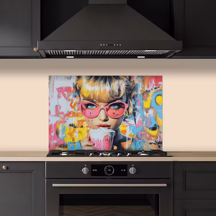 Spatscherm keuken - Expressief - Milkshake - Vrouw - Felle kleuren — 2