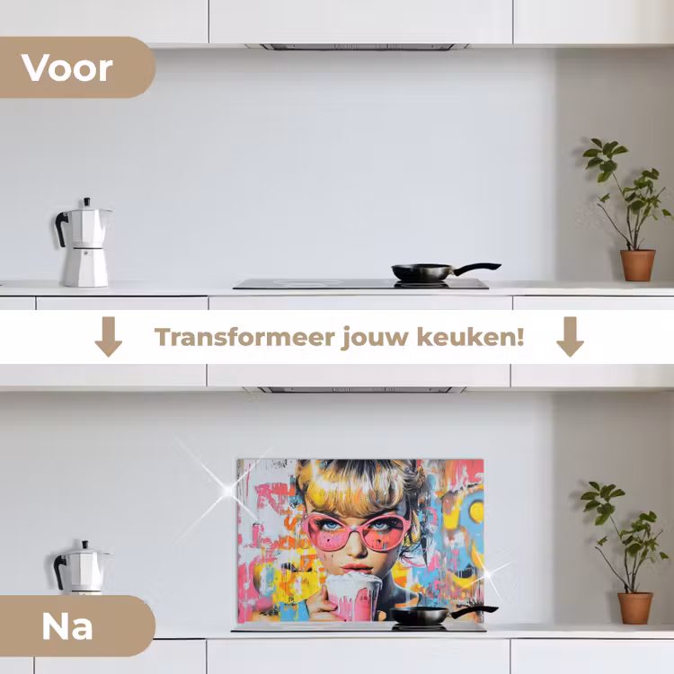 Spatscherm keuken - Expressief - Milkshake - Vrouw - Felle kleuren — 3