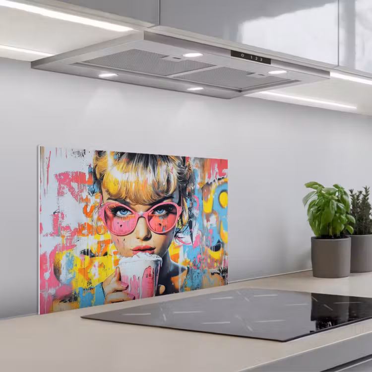 Spatscherm keuken - Expressief - Milkshake - Vrouw - Felle kleuren — 5
