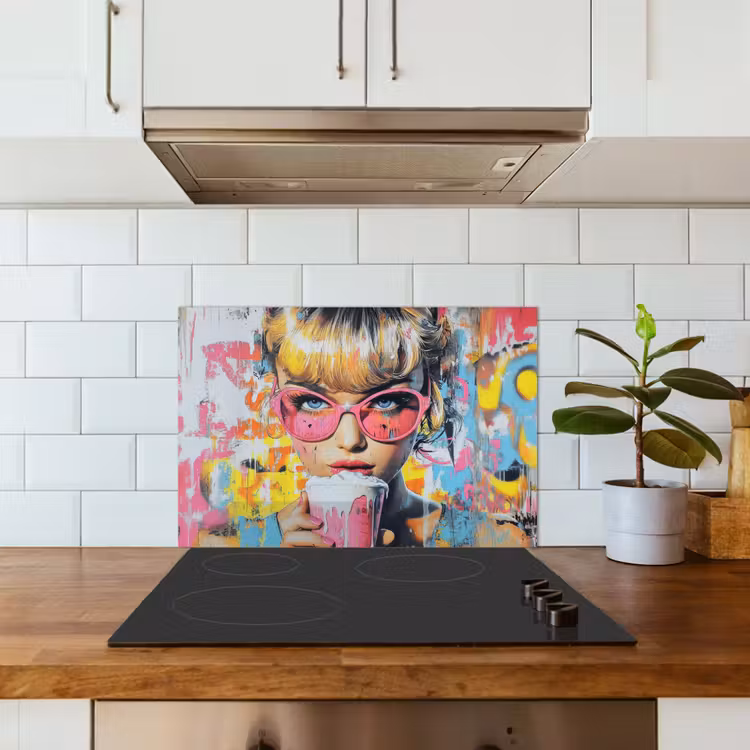 Spatscherm keuken - Expressief - Milkshake - Vrouw - Felle kleuren — 6