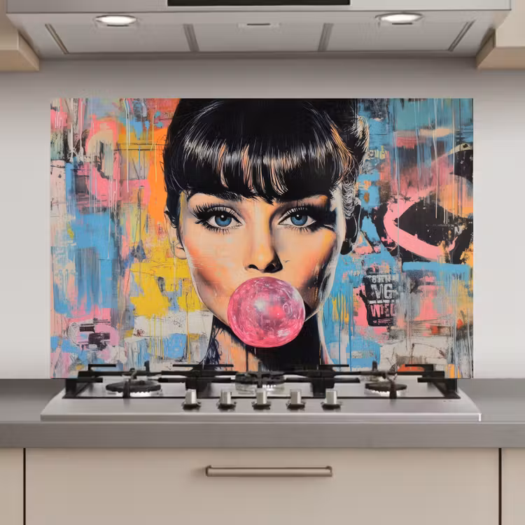 Spatscherm keuken - Kauwgom - Vrouw - Penseelstreken - Modern — 1