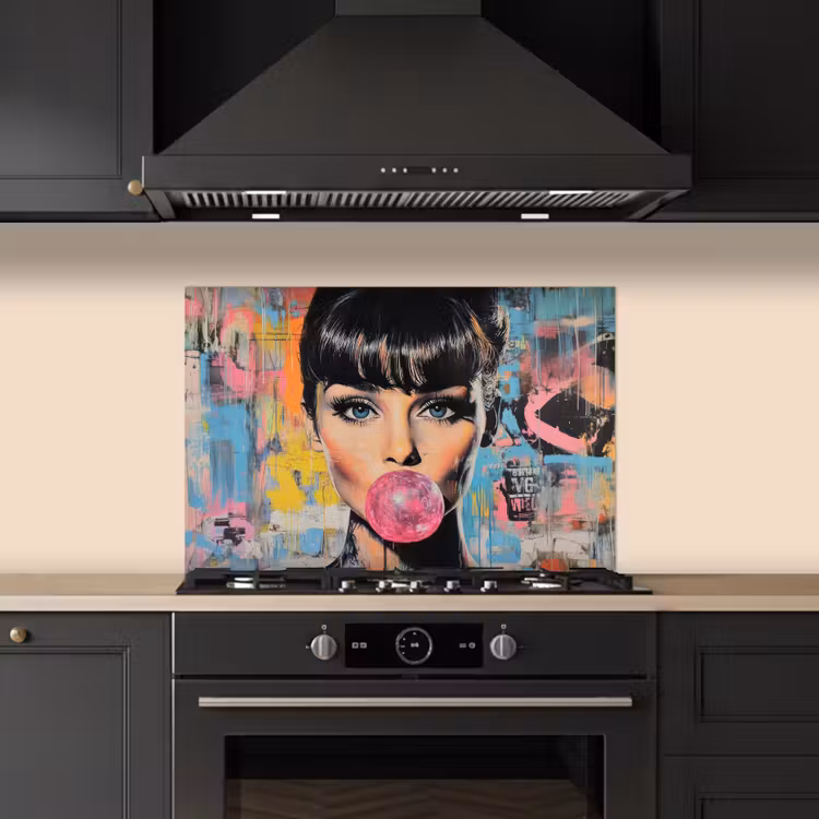 Spatscherm keuken - Kauwgom - Vrouw - Penseelstreken - Modern — 2